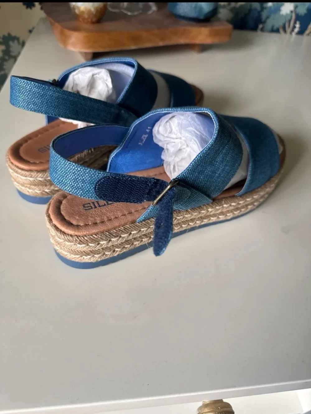 Silent D Anthropologie Alek Platform Espadrille Sandals Denim Blue  sz 41/10.5
